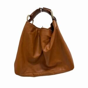Gucci Leather Large Hobo Shoulder Bag Chain Horsebit Detail Light Brown